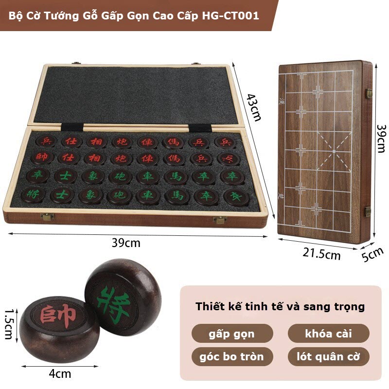 Bộ Cờ Tướng Gỗ Gấp Gọn Cao Cấp HG-CT001 - Tinh Hoa Cờ Việt